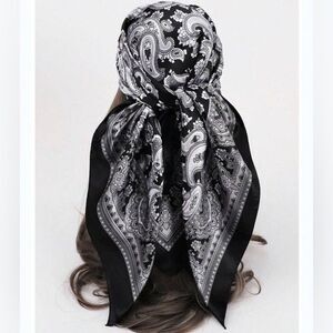 Boho Black and White Paisley Scarf P5